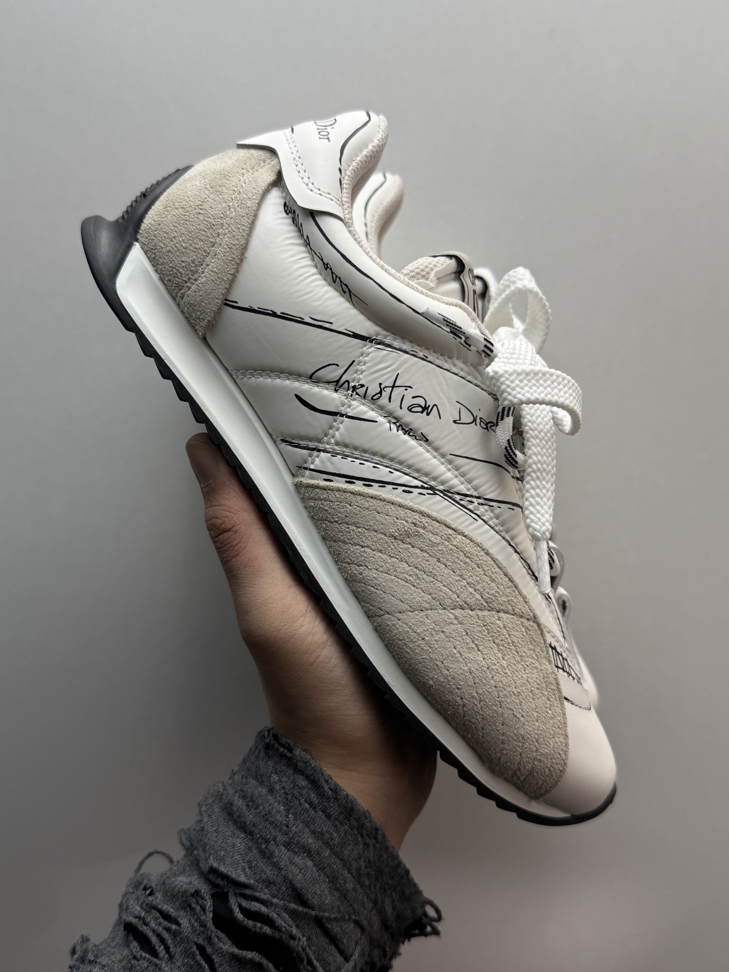 DIOR D-Sketch Graffiti Calfskin Paneled Casual Sneakers