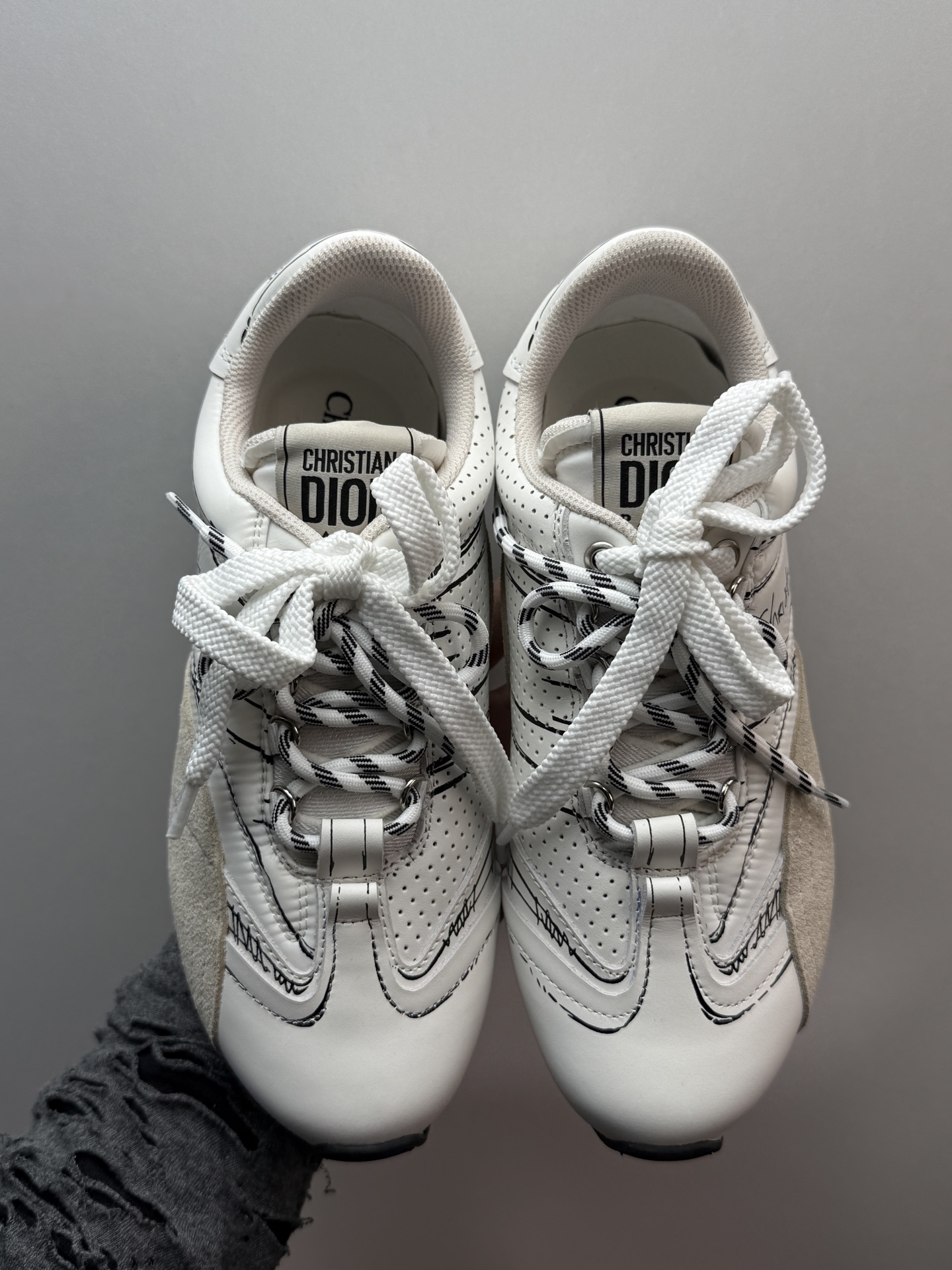 DIOR D-Sketch Graffiti Calfskin Paneled Casual Sneakers