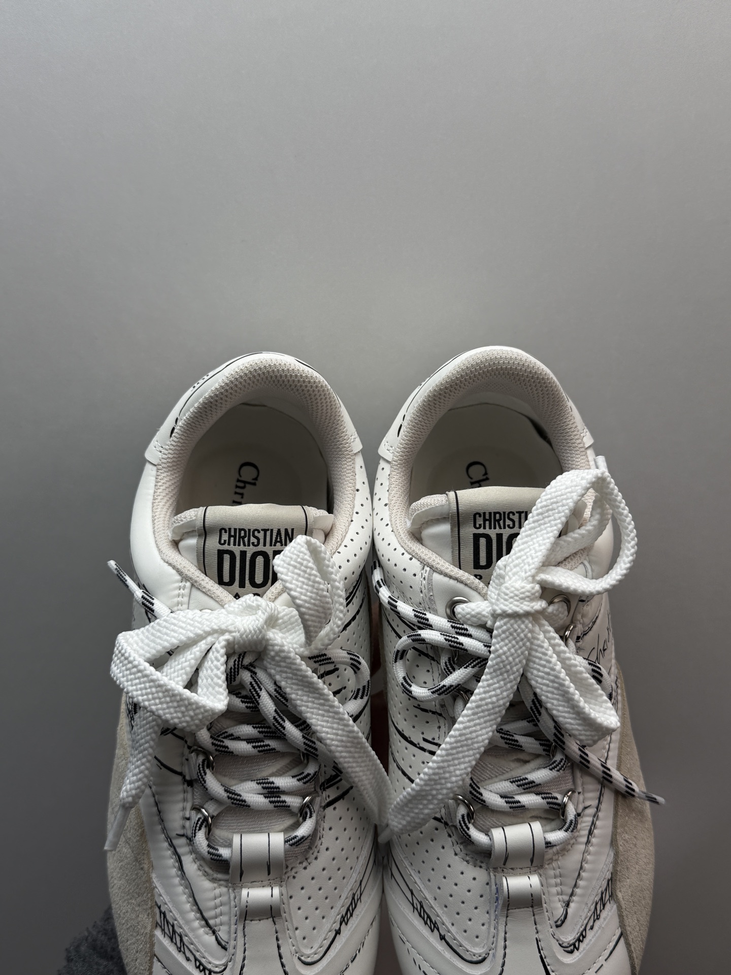 DIOR D-Sketch Graffiti Calfskin Paneled Casual Sneakers