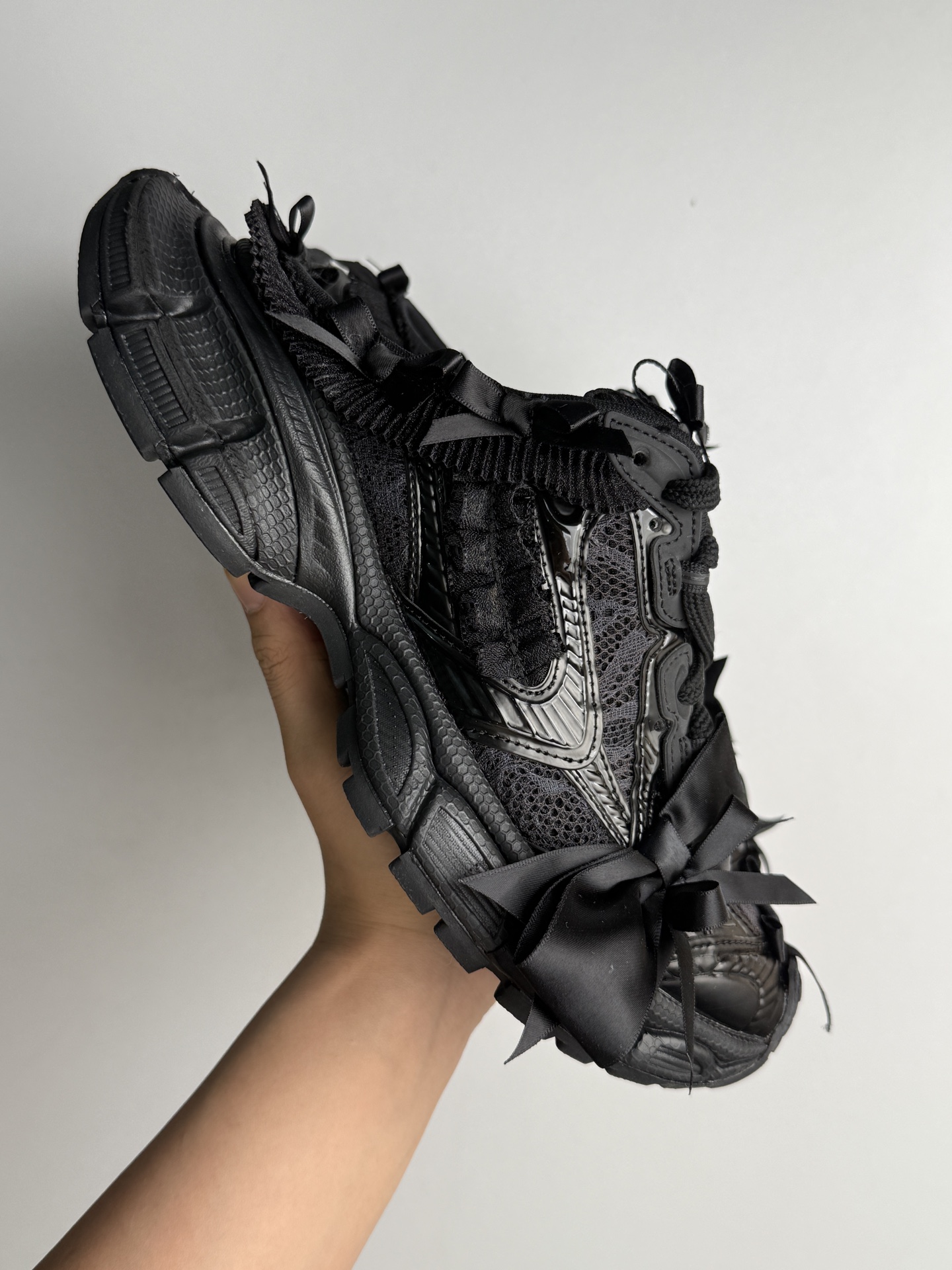 BALENCIAGA 3XL Lace Bow Detail All-Black Chunky Sole Sneakers