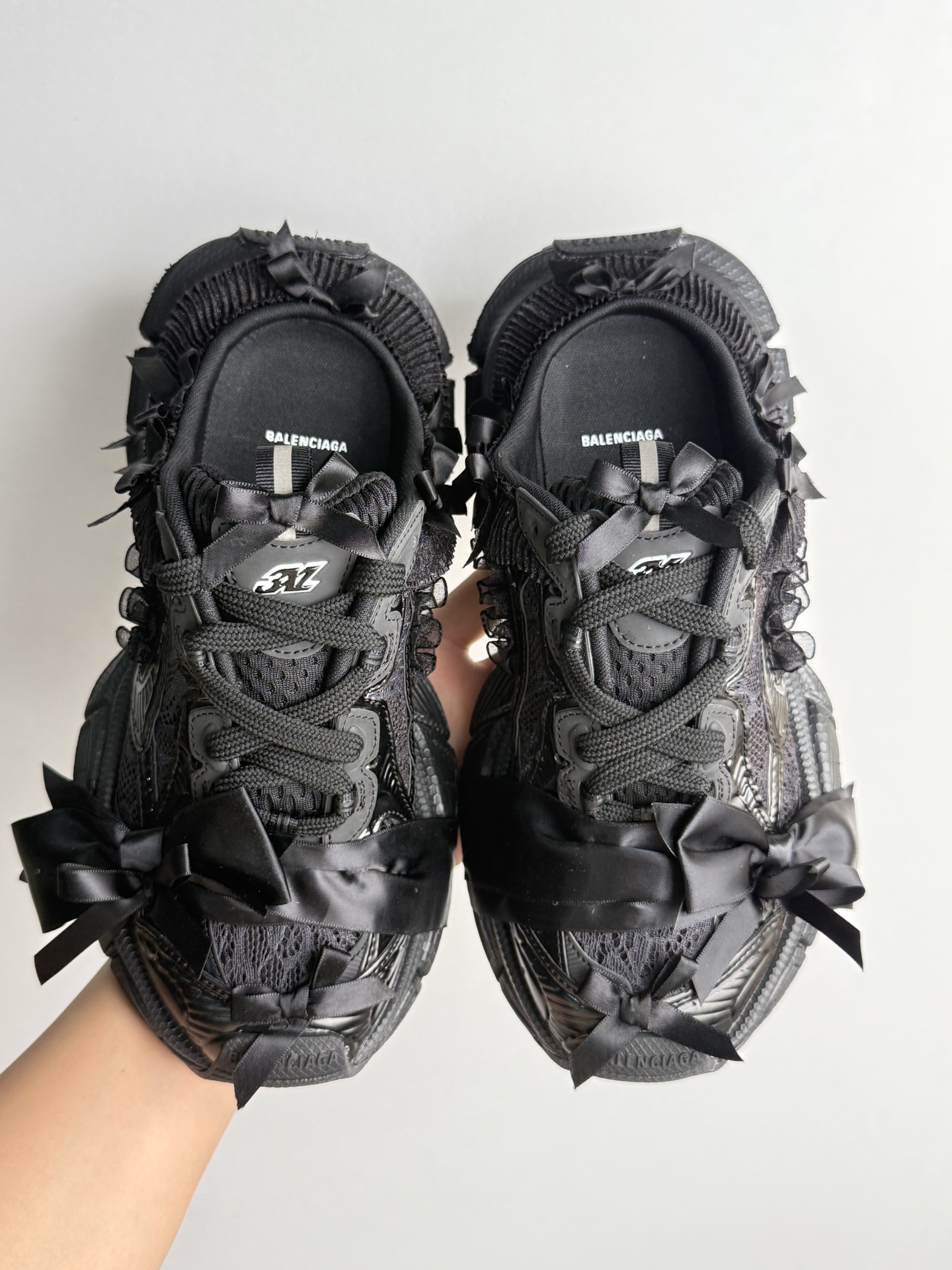 BALENCIAGA 3XL Lace Bow Detail All-Black Chunky Sole Sneakers
