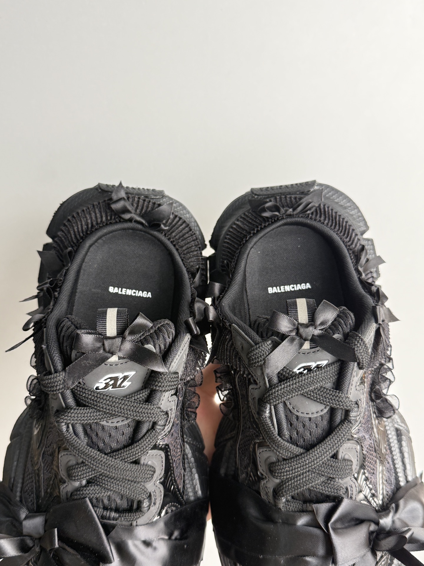 BALENCIAGA 3XL Lace Bow Detail All-Black Chunky Sole Sneakers
