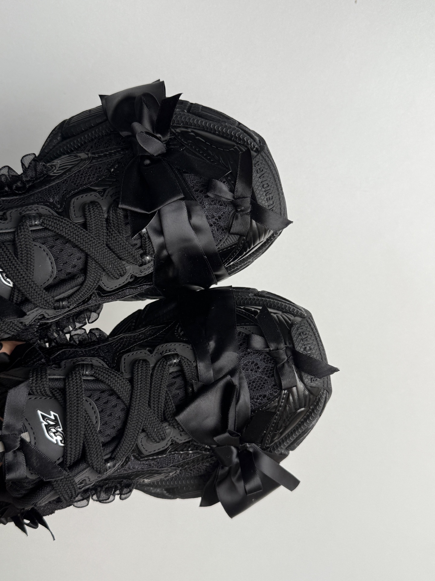 BALENCIAGA 3XL Lace Bow Detail All-Black Chunky Sole Sneakers