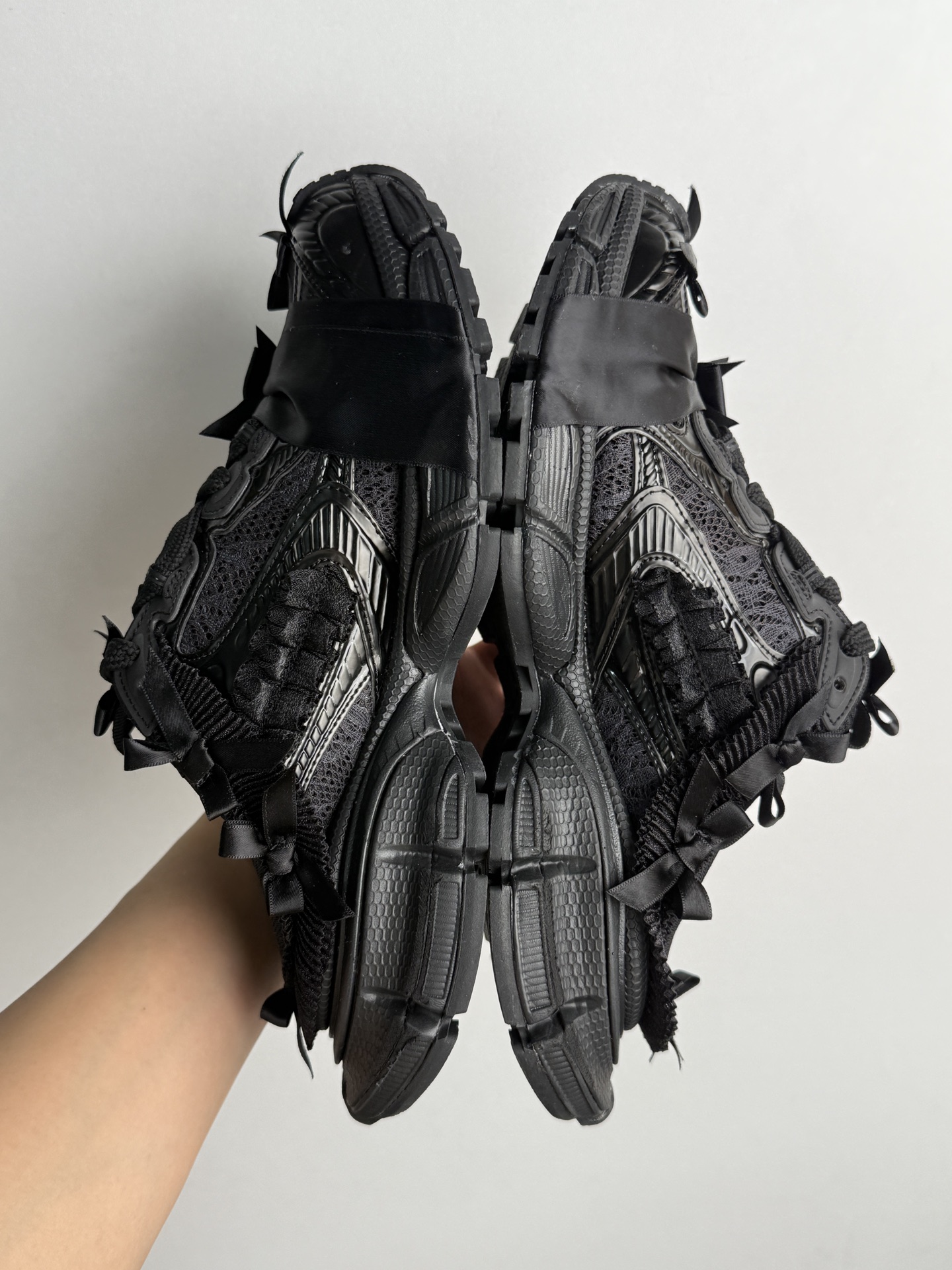 BALENCIAGA 3XL Lace Bow Detail All-Black Chunky Sole Sneakers