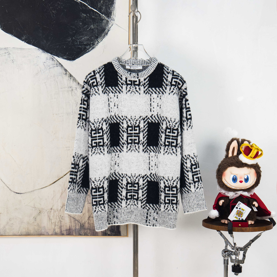 Givenchy Mohair Black and White Patchwork Logo Knit Sweater