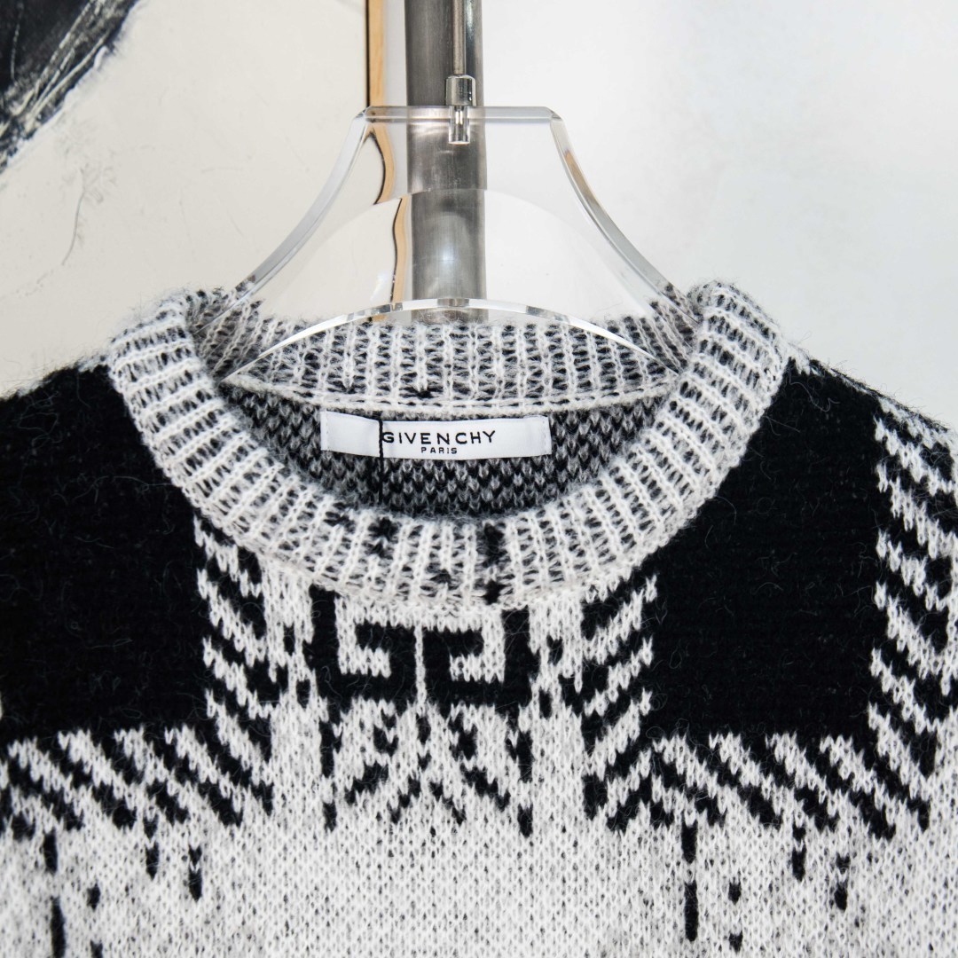 Givenchy Mohair Black and White Patchwork Logo Knit Sweater