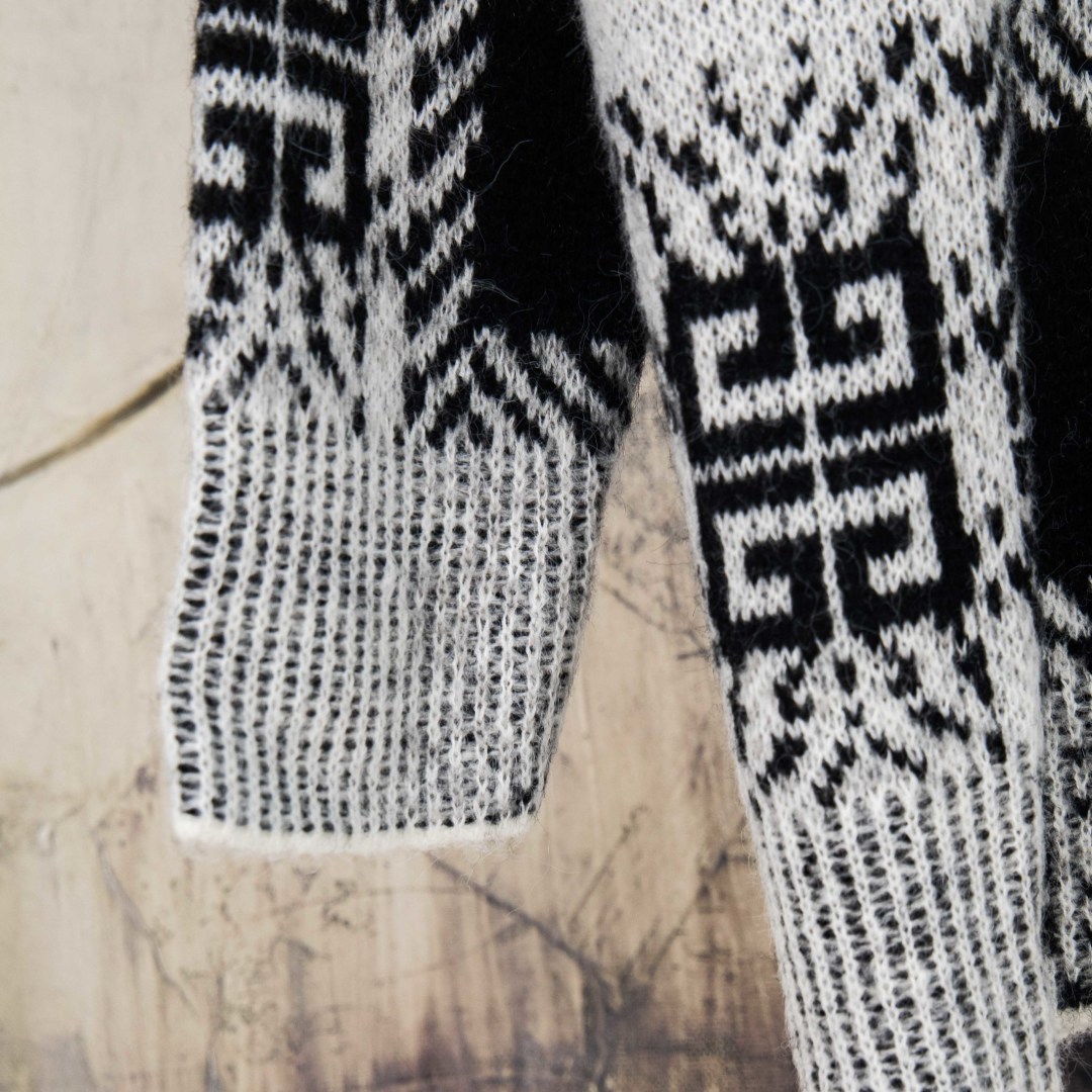 Givenchy Mohair Black and White Patchwork Logo Knit Sweater