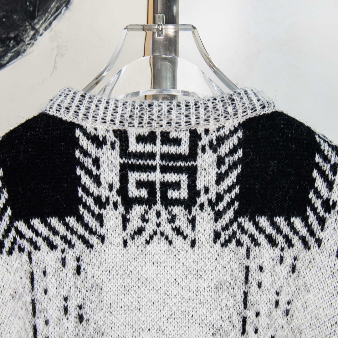 Givenchy Mohair Black and White Patchwork Logo Knit Sweater