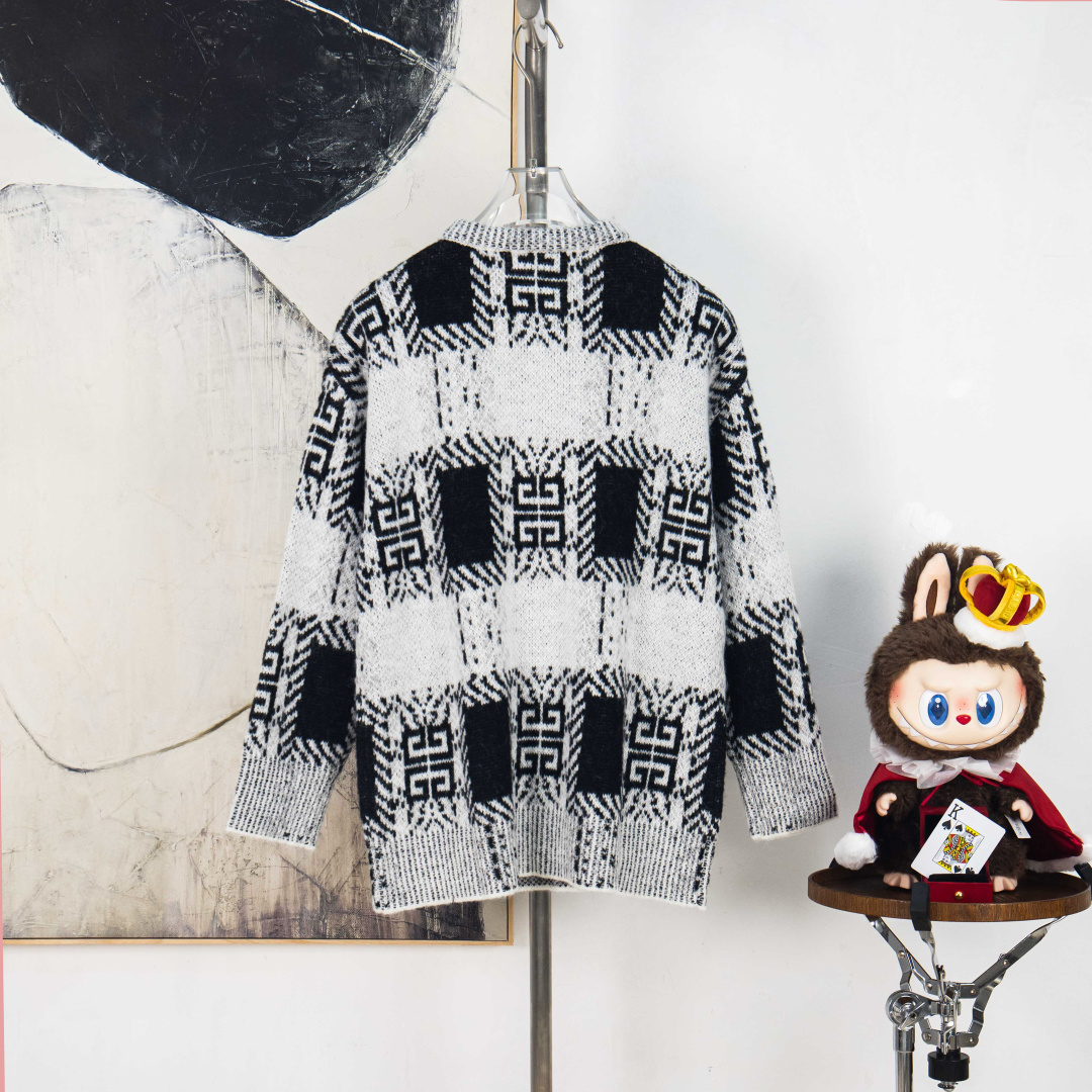 Givenchy Mohair Black and White Patchwork Logo Knit Sweater