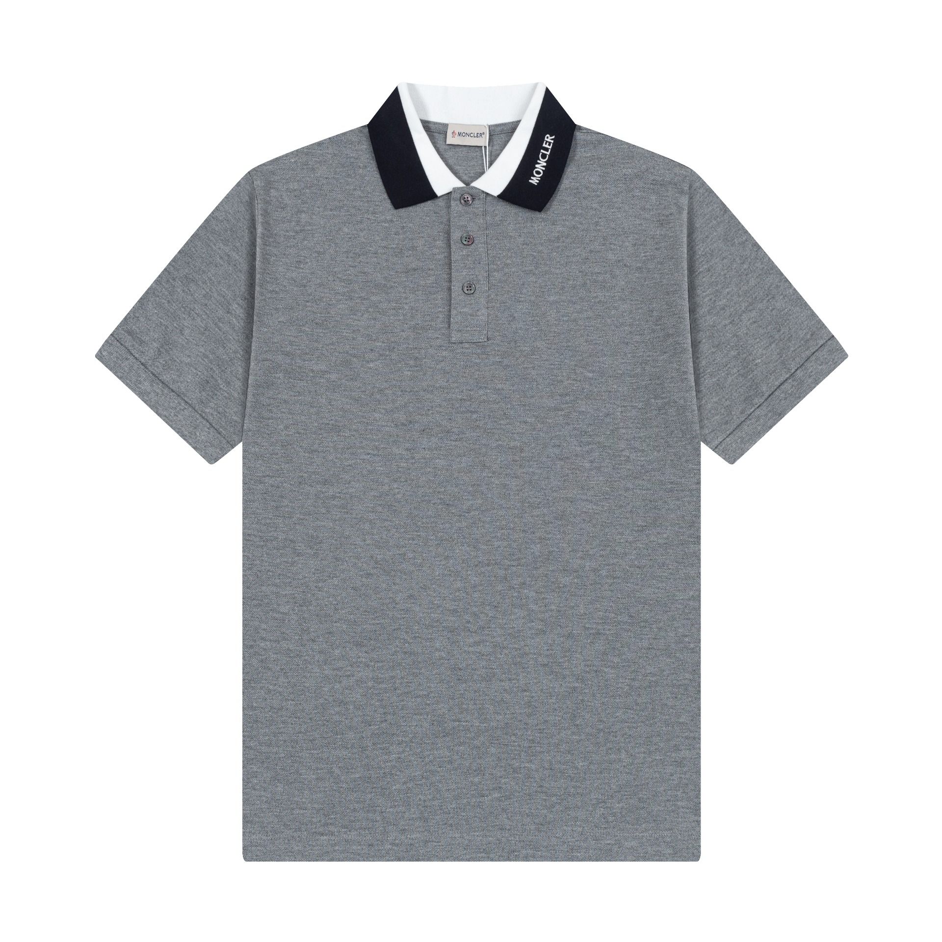 Moncler Cotton Piqué Short-Sleeve Top - Knitted Collar, Mother Of Pearl Button Closure, Embroidered Logo