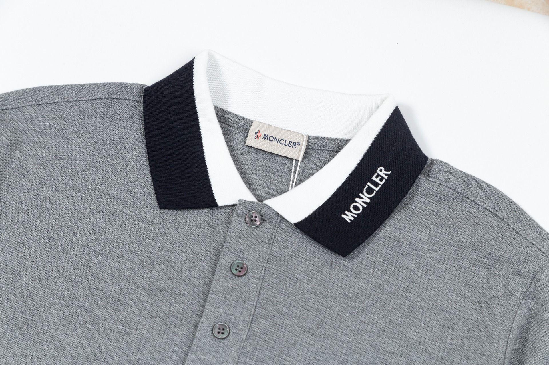 Moncler Cotton Piqué Short-Sleeve Top - Knitted Collar, Mother Of Pearl Button Closure, Embroidered Logo