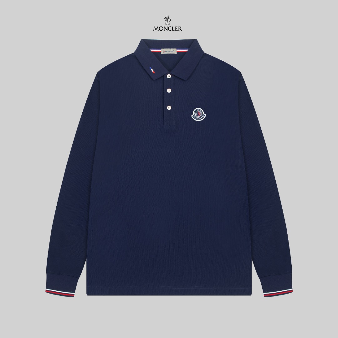 Moncler New Logo-Embroidered Lapel Long-Sleeve Polo Shirt