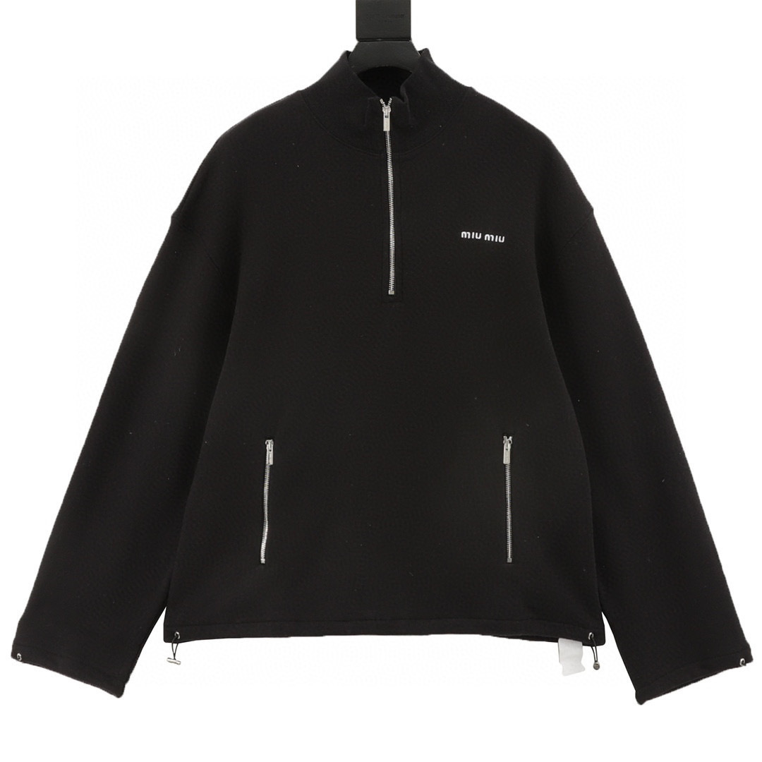MIU MIU Letter Half-Zip Cashmere Turtleneck Sweatshirt