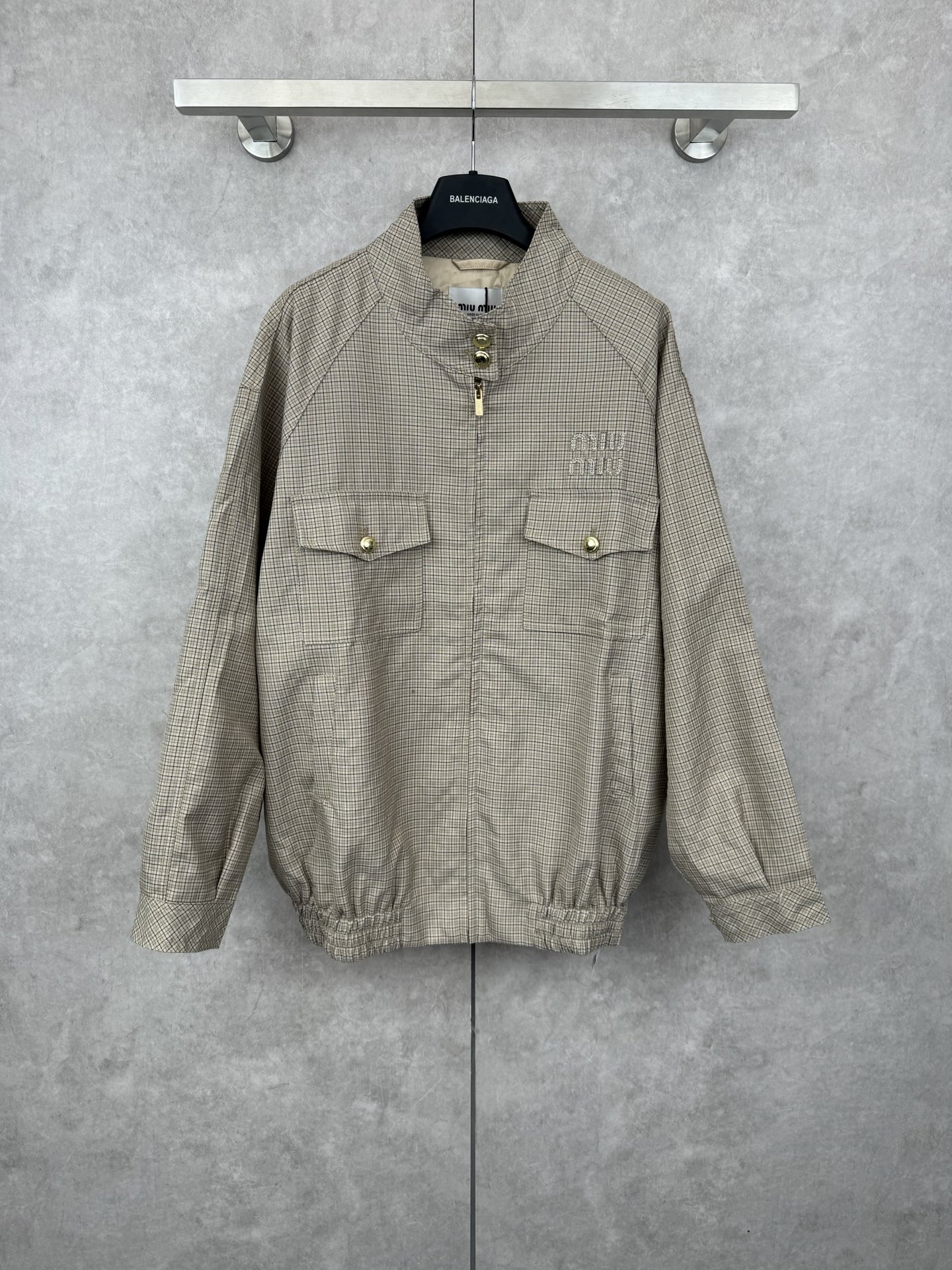 Miu Miu Checkered Waist-Cinched Jacket