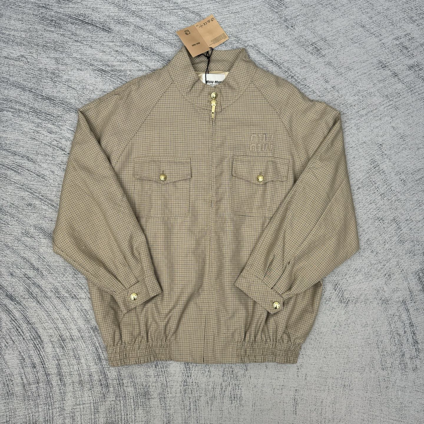 Miu Miu Checkered Waist-Cinched Jacket