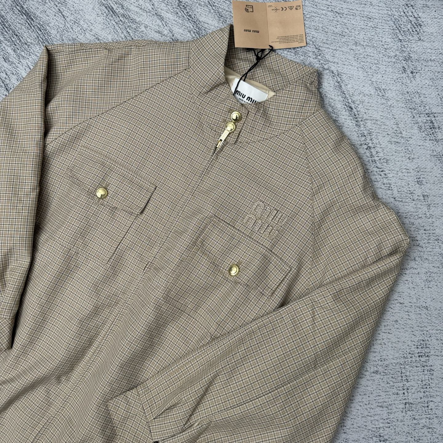 Miu Miu Checkered Waist-Cinched Jacket