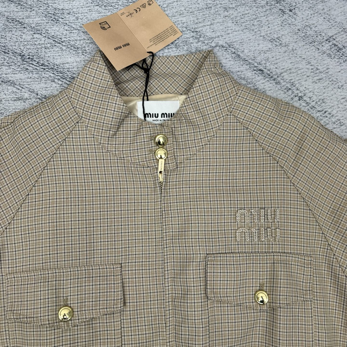 Miu Miu Checkered Waist-Cinched Jacket