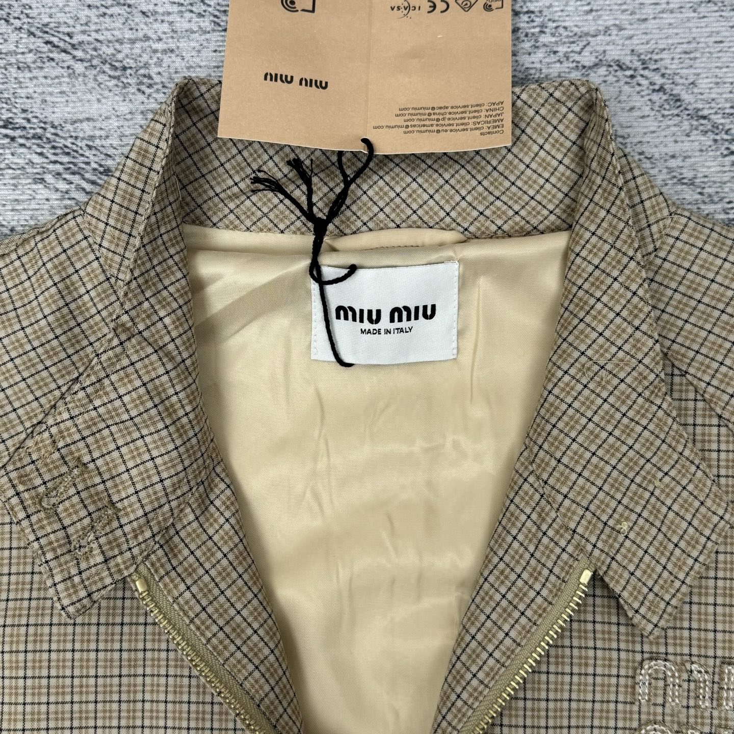 Miu Miu Checkered Waist-Cinched Jacket