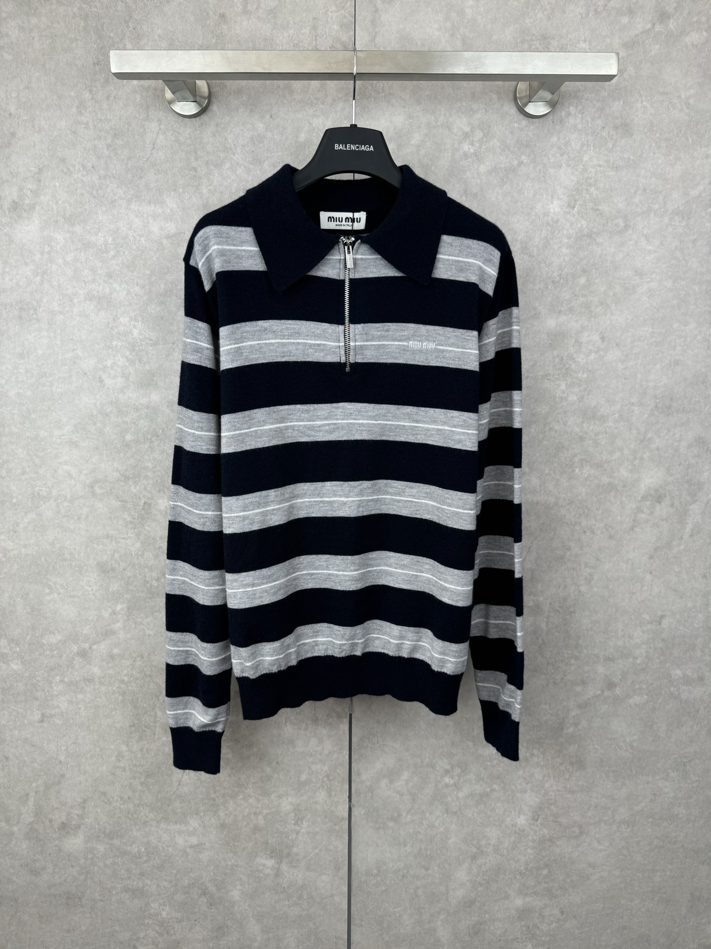 Miu Miu 25FW Half-Zip Striped Sweater