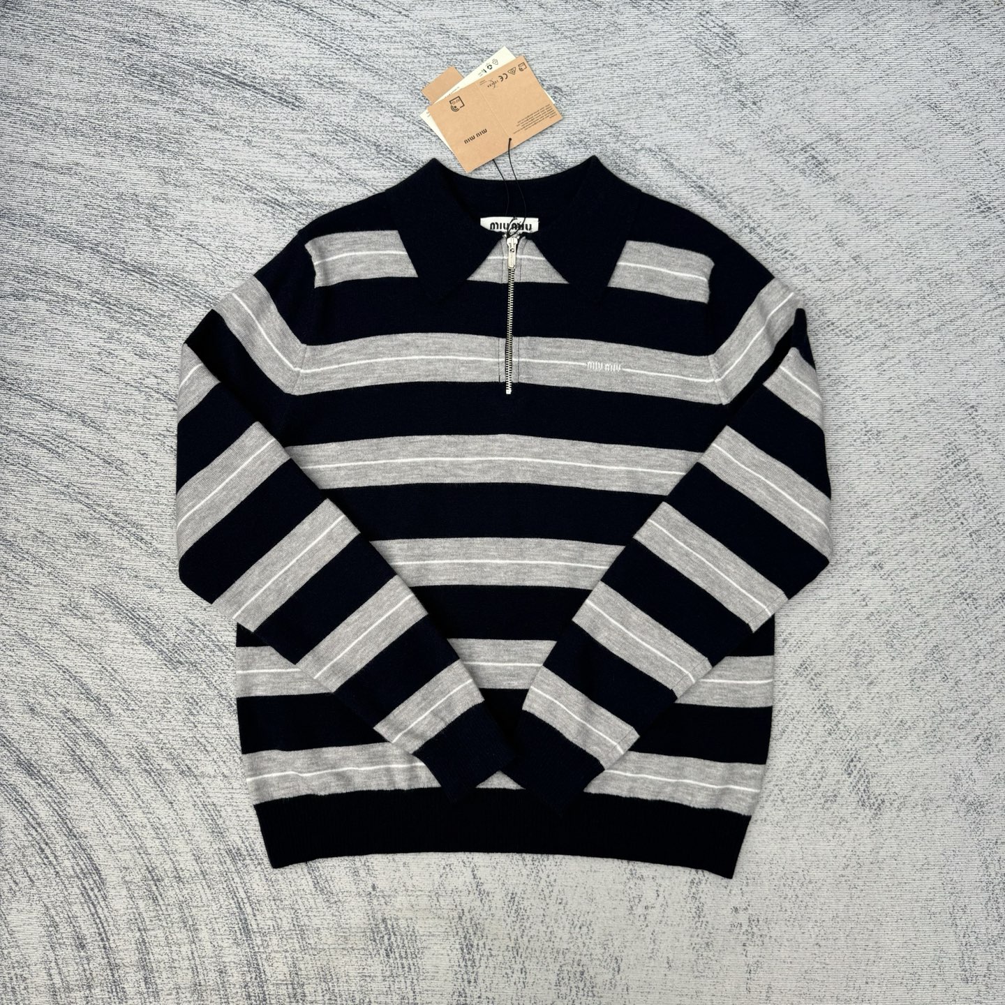 Miu Miu 25FW Half-Zip Striped Sweater
