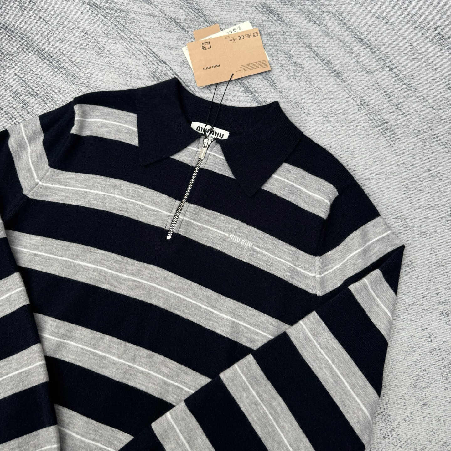 Miu Miu 25FW Half-Zip Striped Sweater