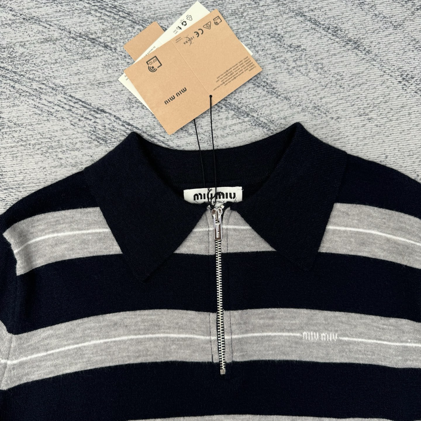 Miu Miu 25FW Half-Zip Striped Sweater