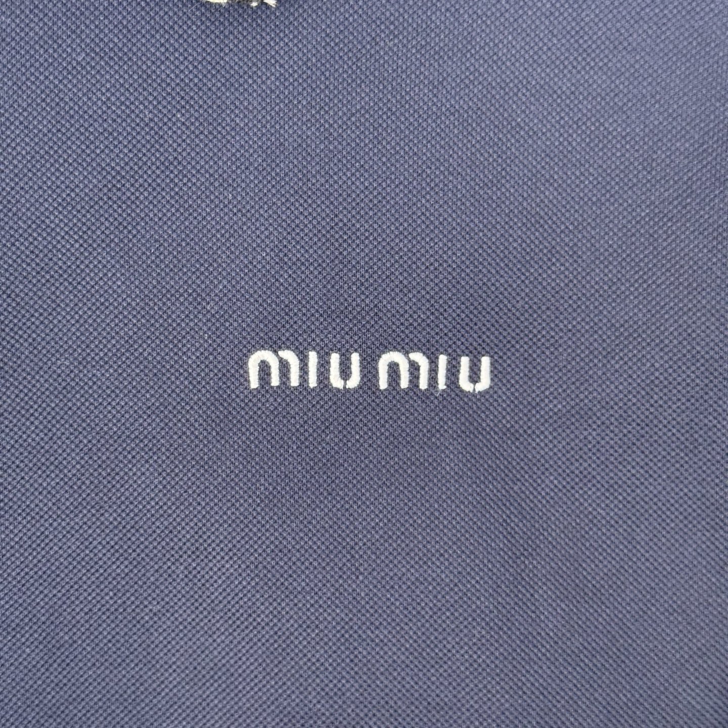 Miu Miu 25SS Letter-Embroidered Piqué Collared Jacket