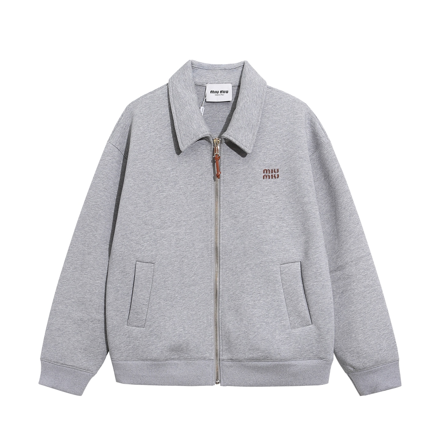 MiuMiu Oversized Fit Embroidered Logo Collared Zip Women's Casual Jacket