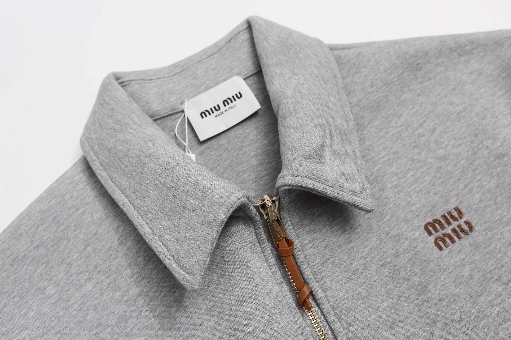 MiuMiu Oversized Fit Embroidered Logo Collared Zip Women's Casual Jacket