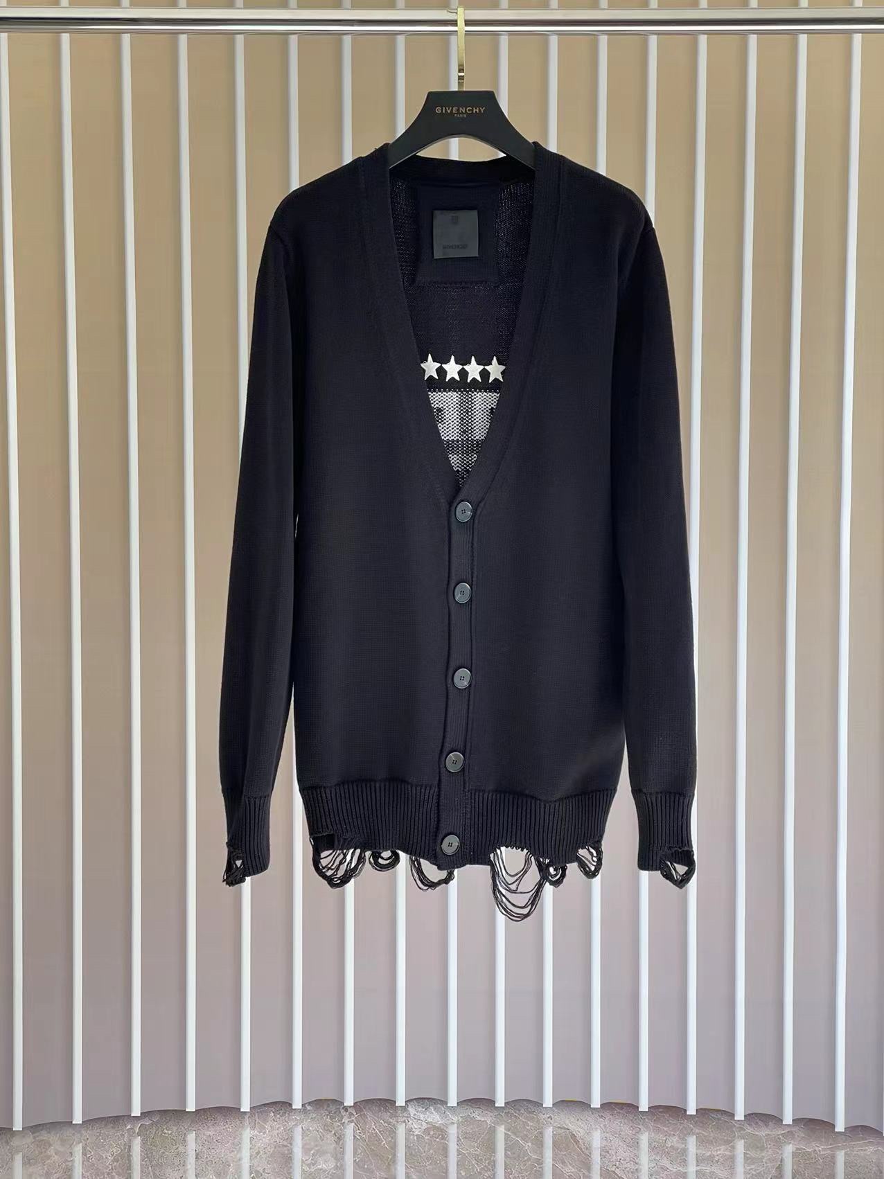 Givenchy 5-Star Distressed Knit Cardigan