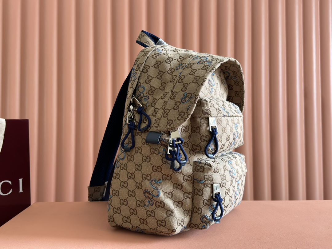 Gucci Model: 800265 Dimensions: 40 cm (length) x 36.5 cm (width) x 23 cm (depth) Weight: Approx. 1.23 kg Color: Snake-patterned apricot blue fabric