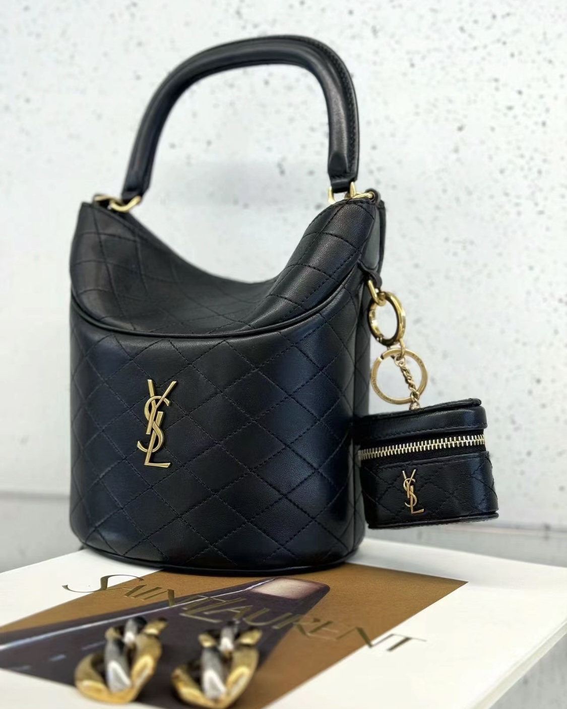 YSL Gaby Handle Bucket Bag 763961M Dimensions: 19x17x15cm