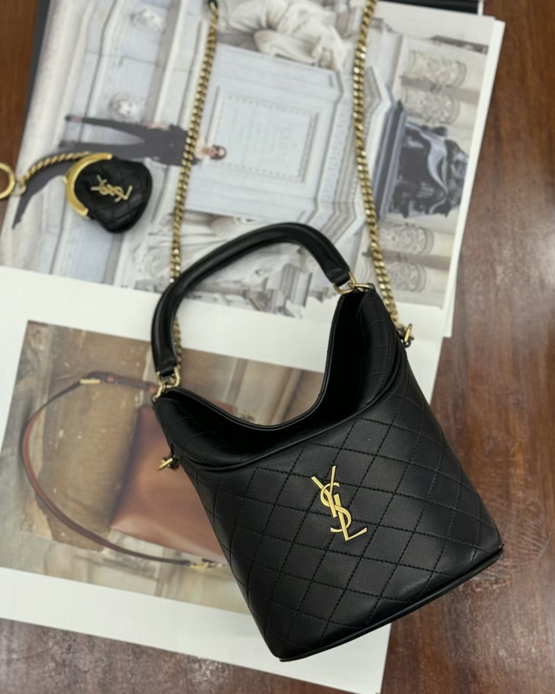 YSL Gaby Handle Bucket Bag 763961M Dimensions: 19x17x15cm