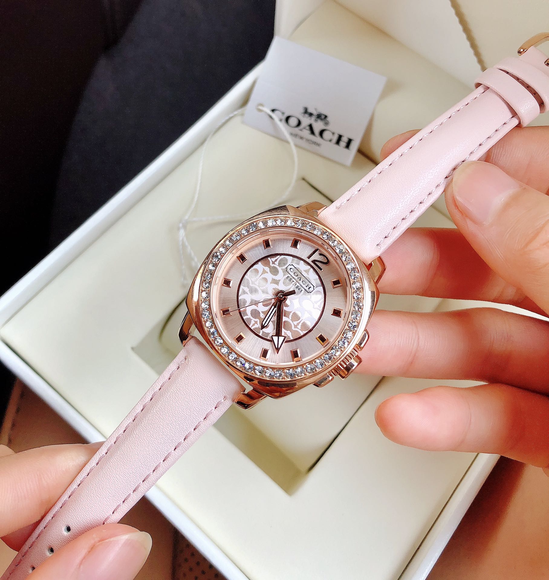 Coach Women's Boyfriend Pink Leather Strap Watch  14503981