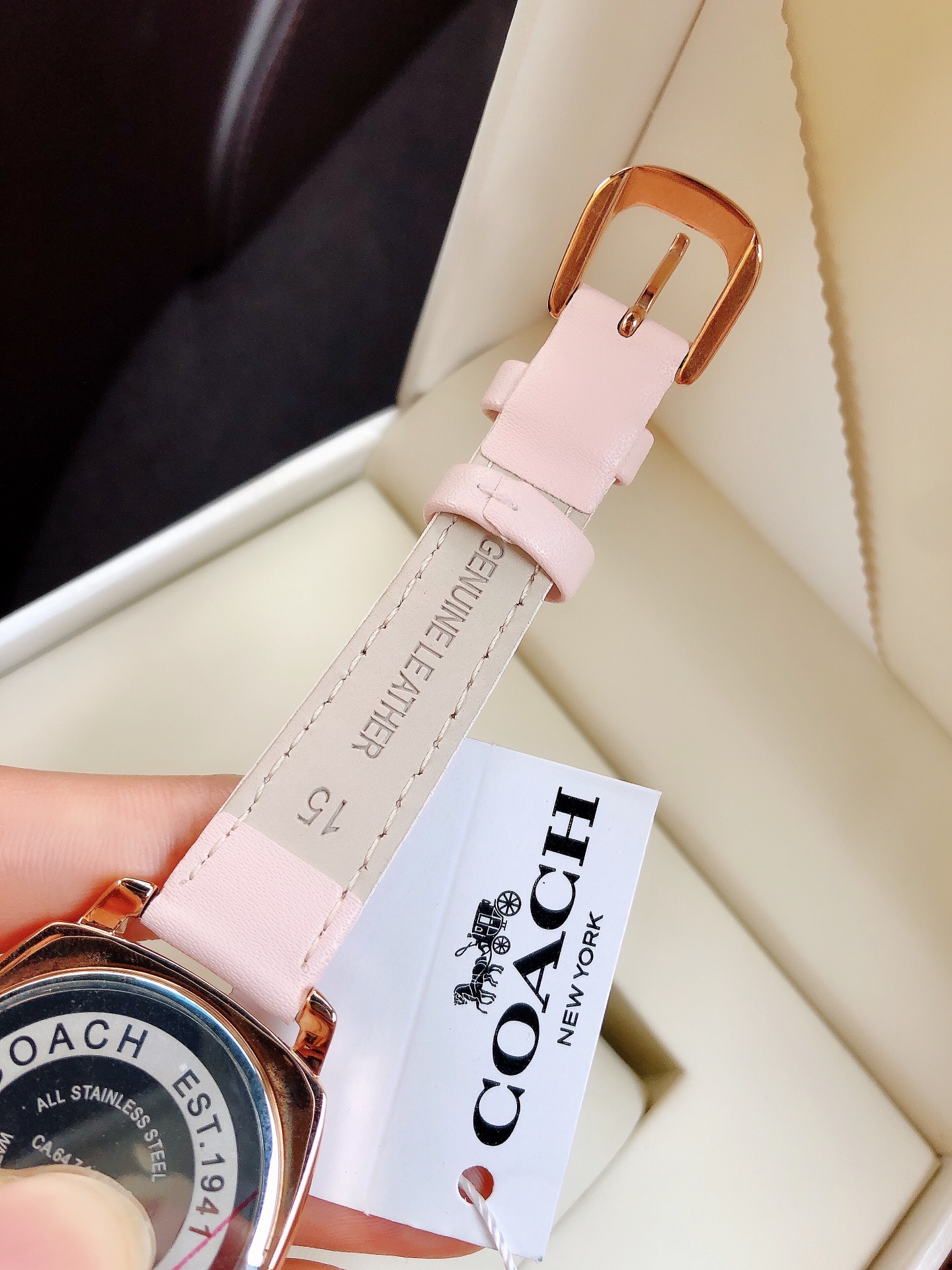Coach Women's Boyfriend Pink Leather Strap Watch  14503981