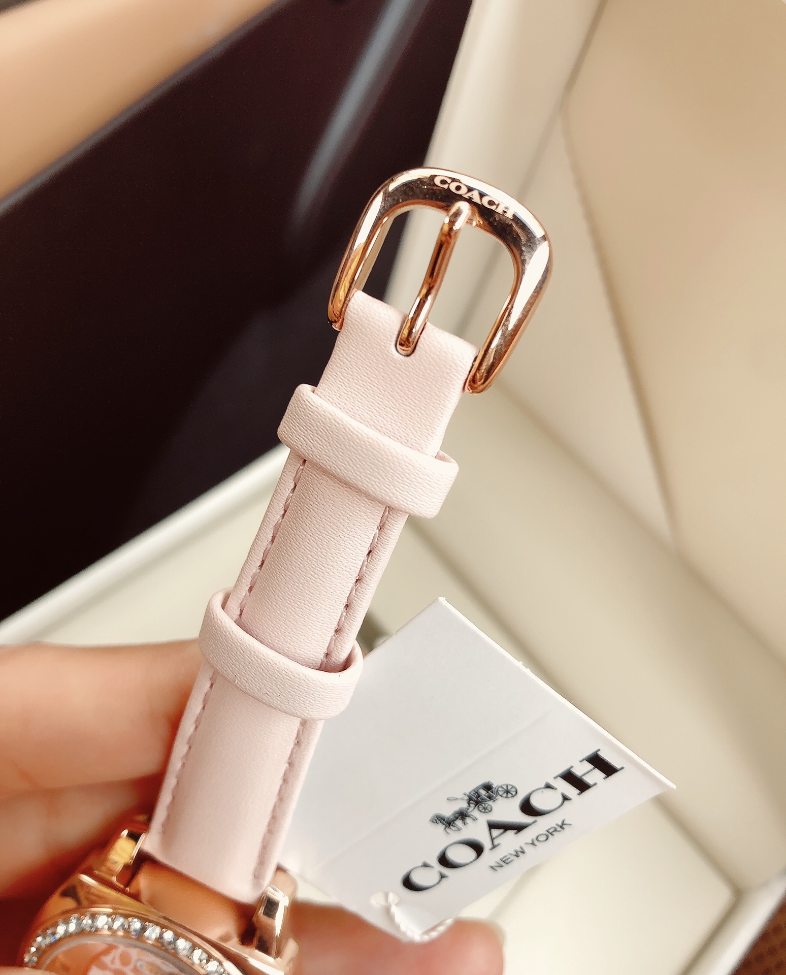 Coach Women's Boyfriend Pink Leather Strap Watch  14503981