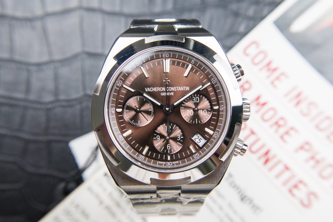 Vacheron Constantin Anti-Magnetic Chronograph Mechanical Movement Stainless Steel Brown Dial Overseas Collection Watch 41mm Diameter 