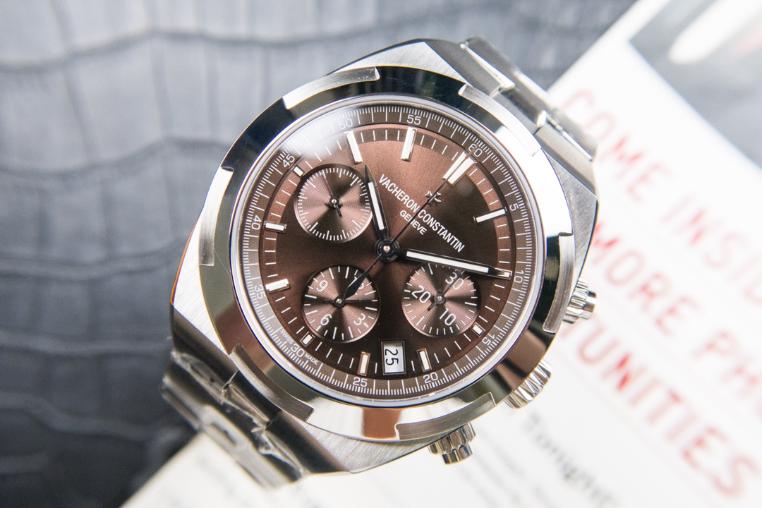 Vacheron Constantin Anti-Magnetic Chronograph Mechanical Movement Stainless Steel Brown Dial Overseas Collection Watch 41mm Diameter 