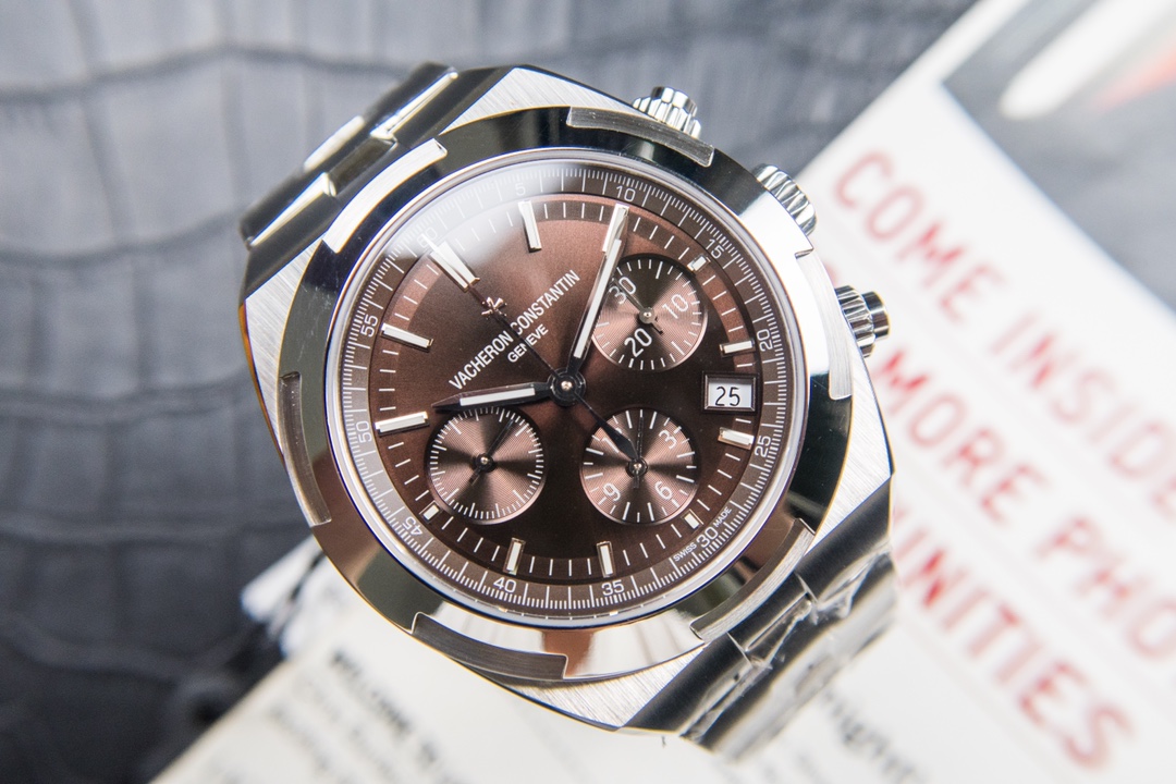 Vacheron Constantin Anti-Magnetic Chronograph Mechanical Movement Stainless Steel Brown Dial Overseas Collection Watch 41mm Diameter 