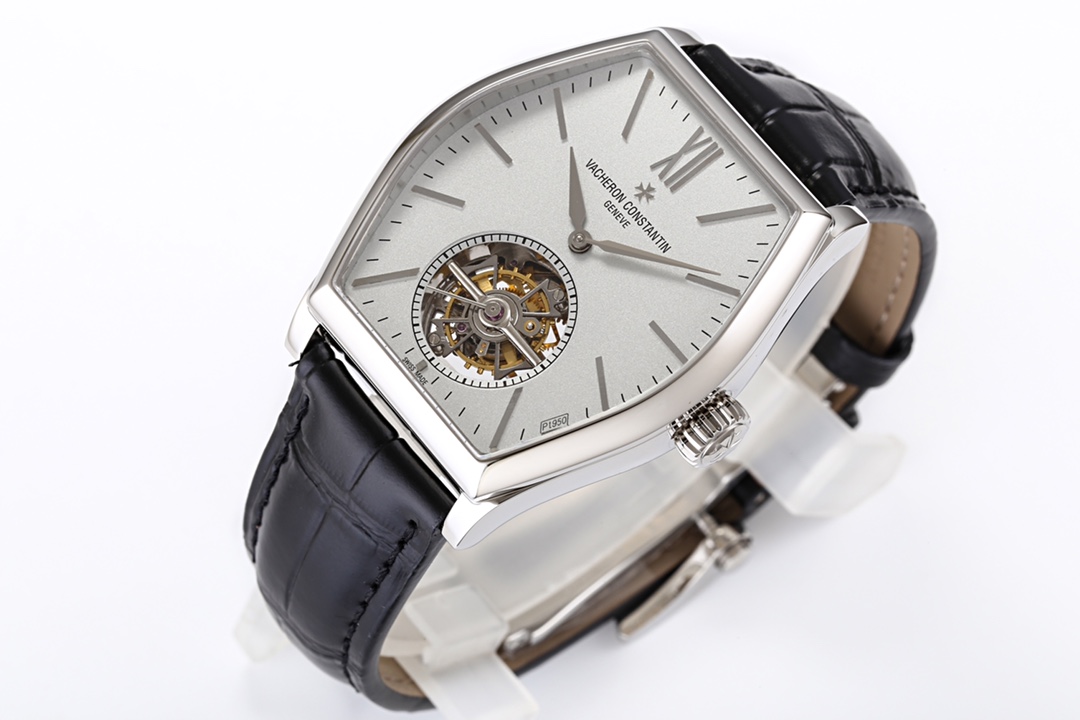 Vacheron Constantin Malte Tourbillon Watch - Platinum Tonneau Case, Manual Winding, Open Tourbillon Dial, Black Alligator Strap