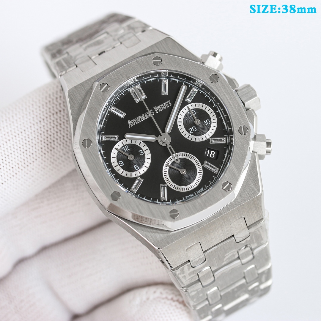 AUDEMARS PIGUET Royal Oak Chronograph Watch - 38mm Stainless Steel Case & Bracelet, Black Dial, Date Display