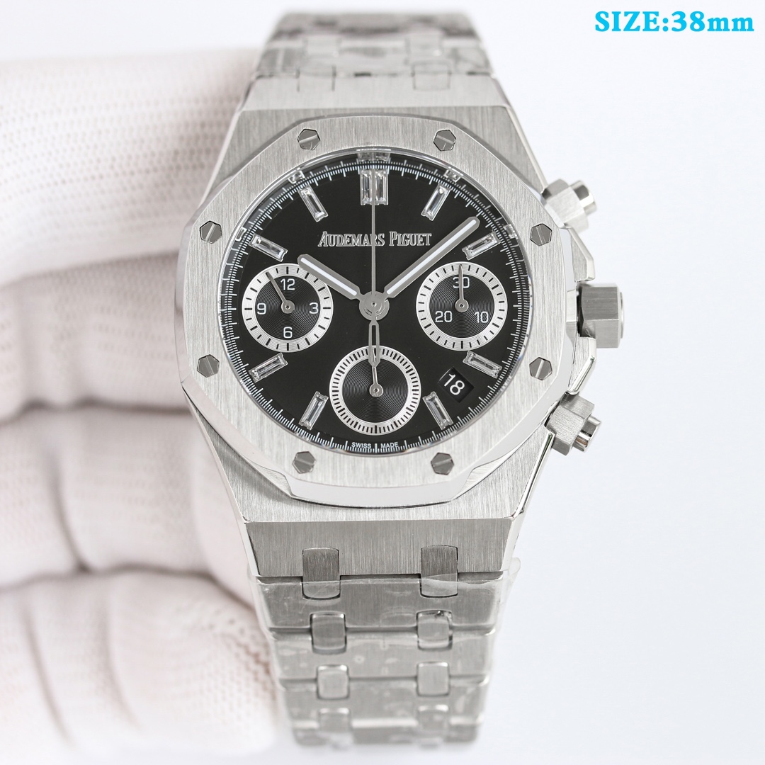 AUDEMARS PIGUET Royal Oak Chronograph Watch - 38mm Stainless Steel Case & Bracelet, Black Dial, Date Display