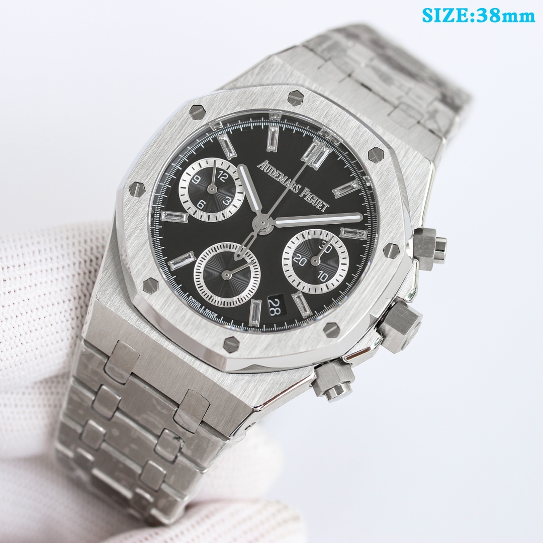 AUDEMARS PIGUET Royal Oak Chronograph Watch - 38mm Stainless Steel Case & Bracelet, Black Dial, Date Display
