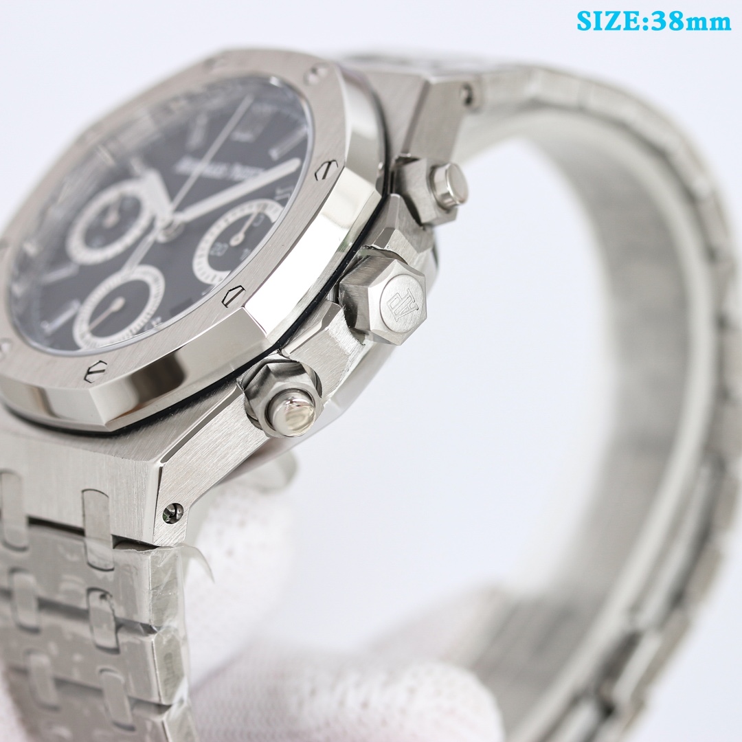 AUDEMARS PIGUET Royal Oak Chronograph Watch - 38mm Stainless Steel Case & Bracelet, Black Dial, Date Display