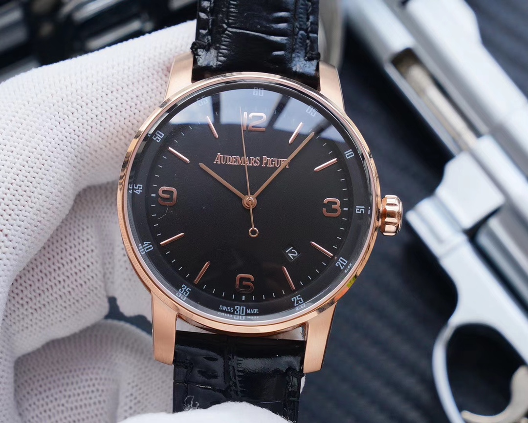 AUDEMARS PIGUET Jules Audemars Dress Watch - 39mm, 18K Rose Gold, Black Dial, Date Window, Swiss Made