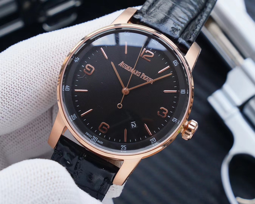 AUDEMARS PIGUET Jules Audemars Dress Watch - 39mm, 18K Rose Gold, Black Dial, Date Window, Swiss Made