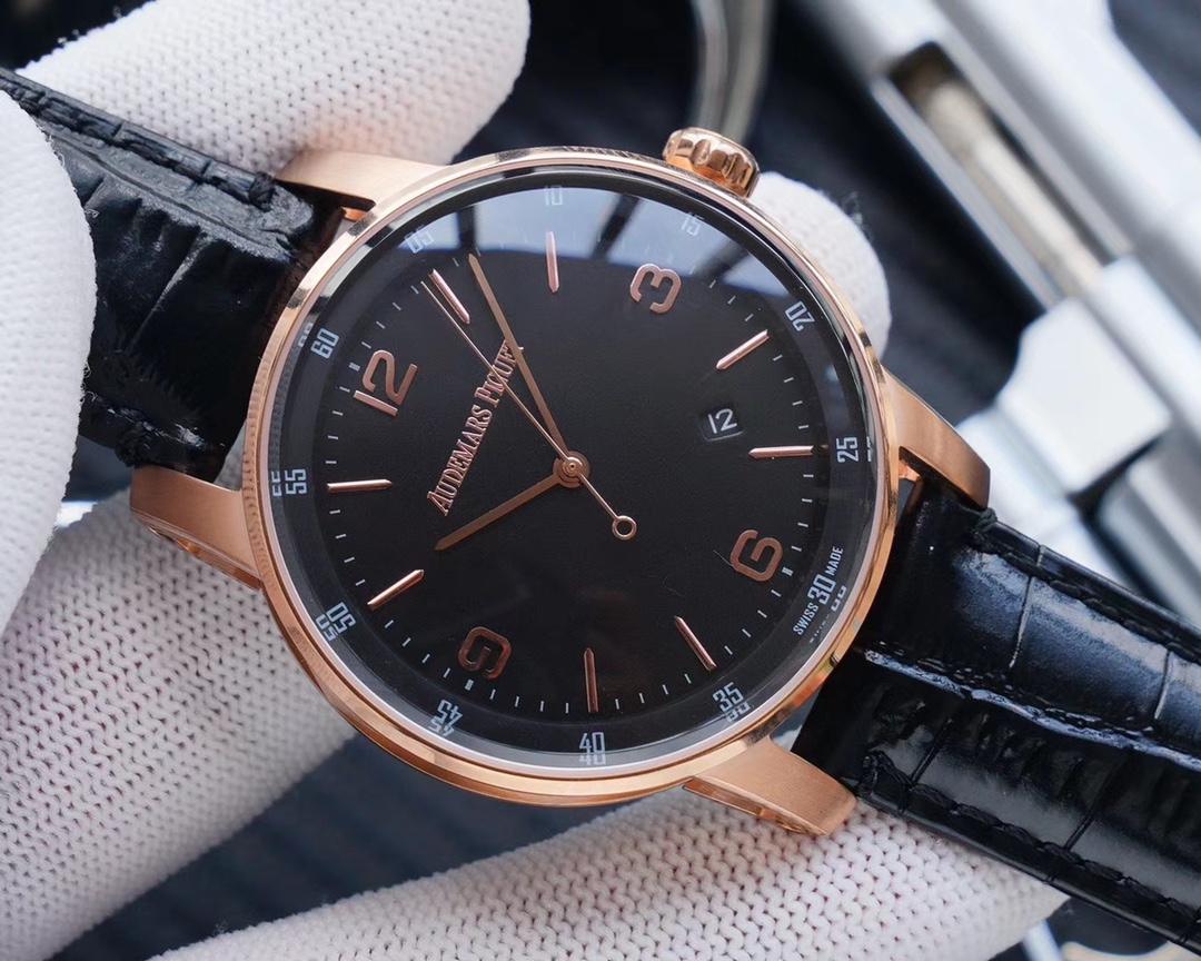 AUDEMARS PIGUET Jules Audemars Dress Watch - 39mm, 18K Rose Gold, Black Dial, Date Window, Swiss Made