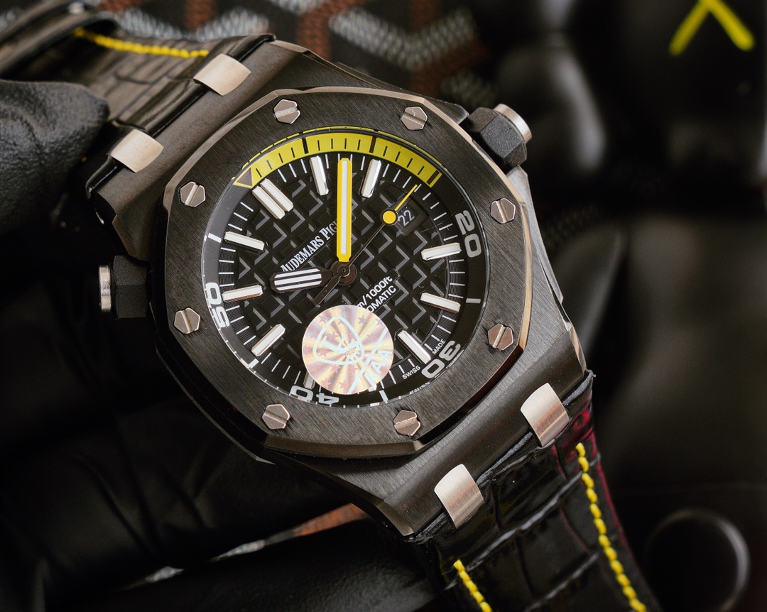 AUDEMARS PIGUET Royal Oak Offshore Dive Watch - 42mm, Black Dial with Yellow Accents, Automatic Movement, Date Window, Swiss Made