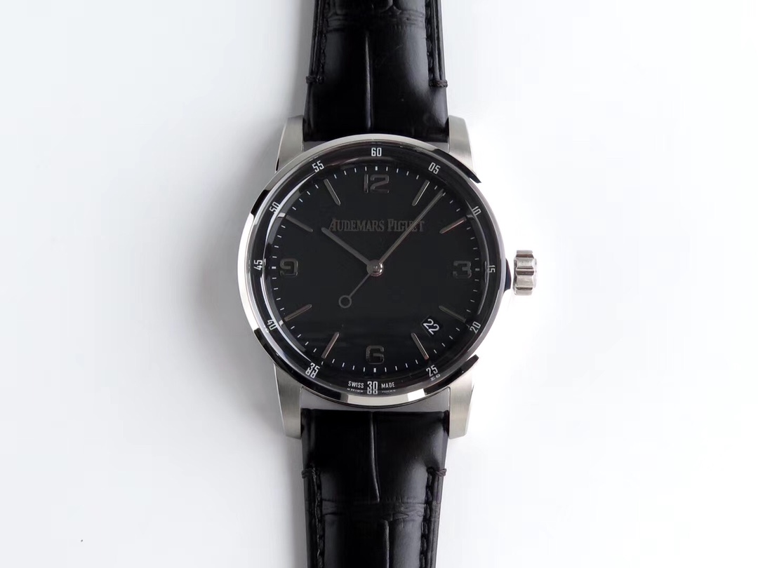 AUDEMARS PIGUET Jules Audemars Watch - 39mm Stainless Steel Case, Black Alligator Strap, Black Dial, Date Display