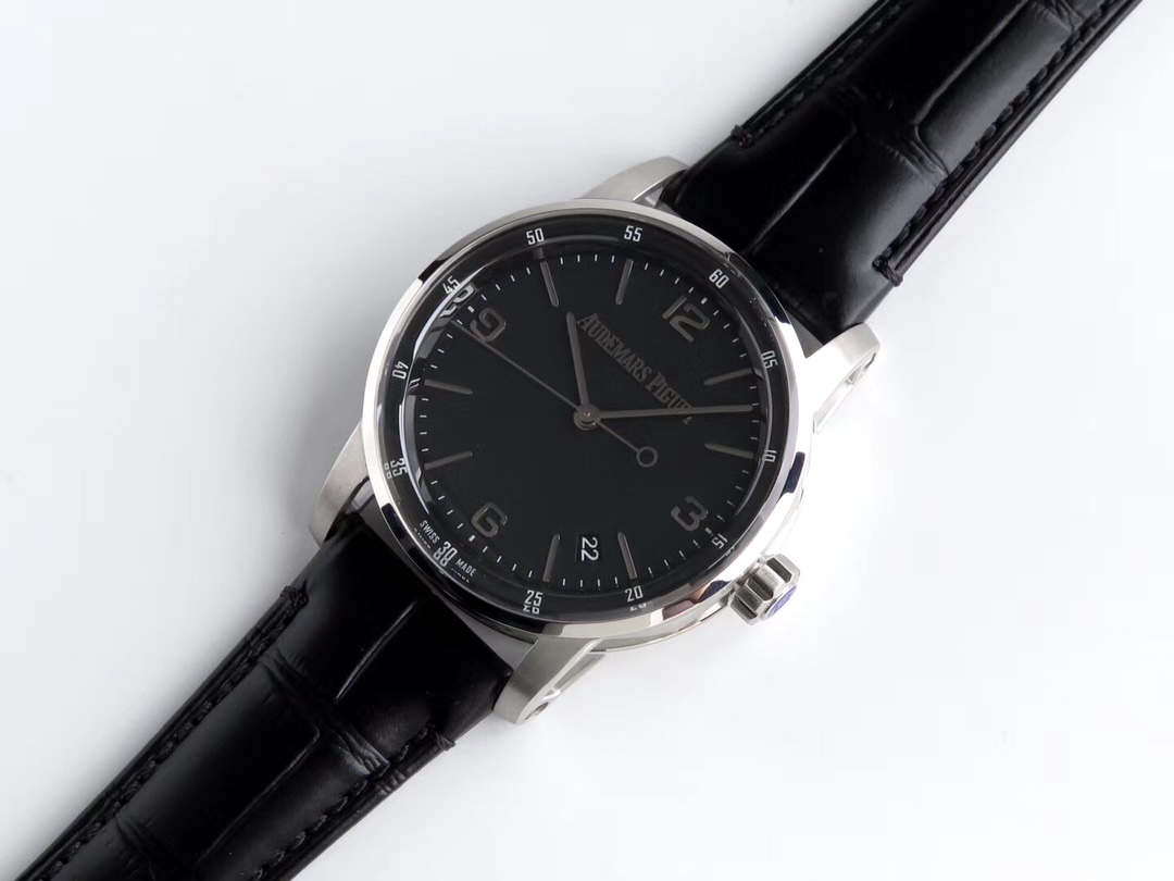 AUDEMARS PIGUET Jules Audemars Watch - 39mm Stainless Steel Case, Black Alligator Strap, Black Dial, Date Display